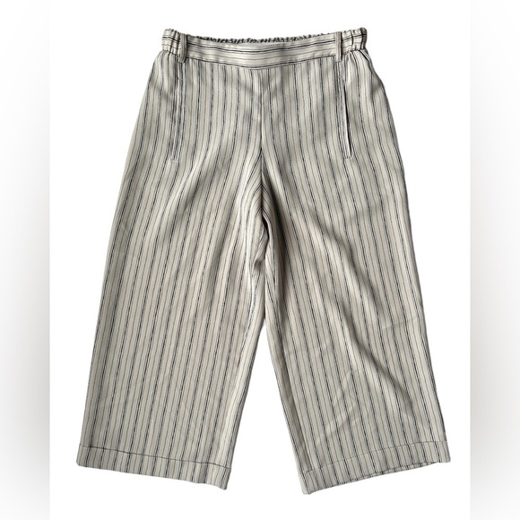 BCBGMaxazria Tan Black Striped Light Flowy Wide Leg Cropped Pants Women’s Small - Picture 1 of 8